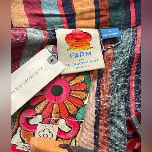 Farm Rio Anthropologie Striped  Wide Leg linen blend Pants Size NWT. M - Picture 7 of 10